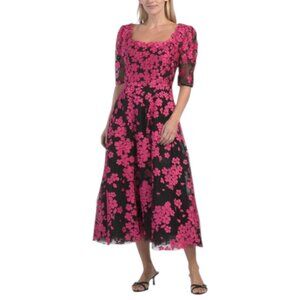TERI JON Floral Lace Scoop Neck Quarter Sleeve Dress